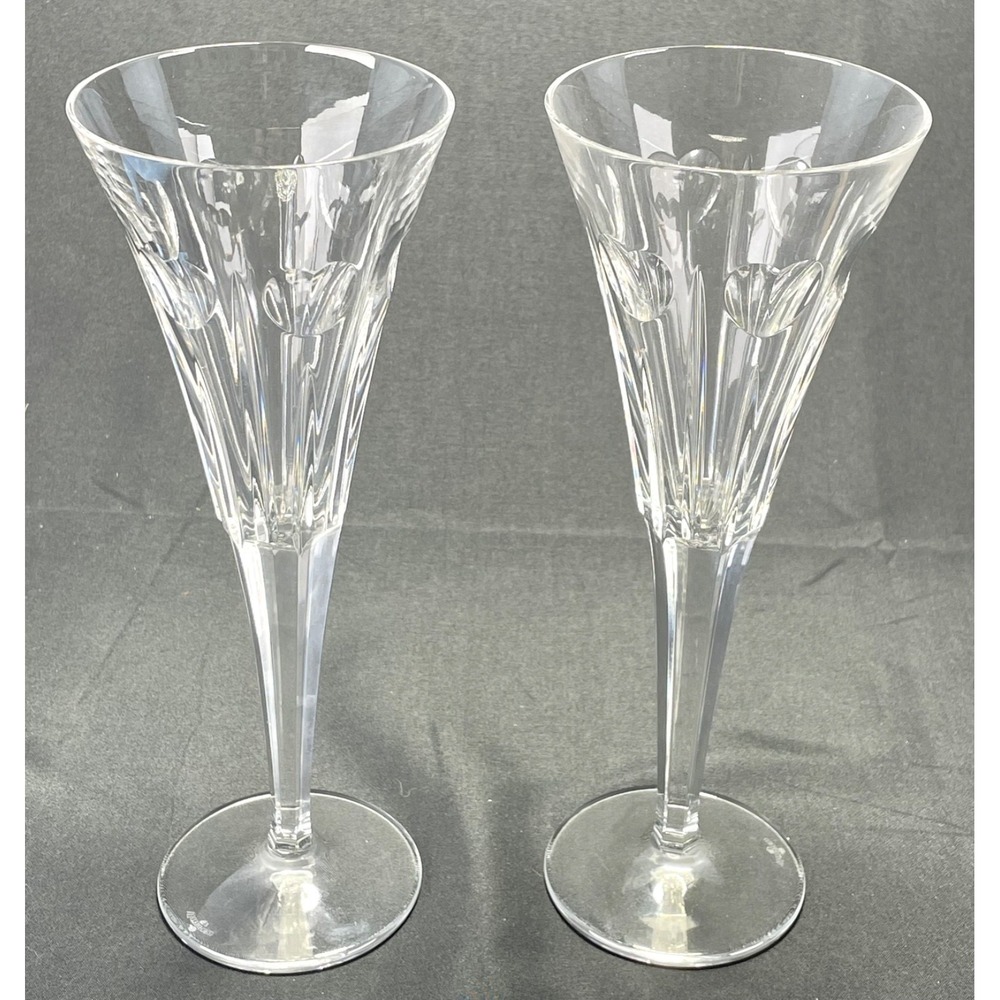 Waterford Millennium Fluted Champagne Glasses Pair Heart Love 9.25"